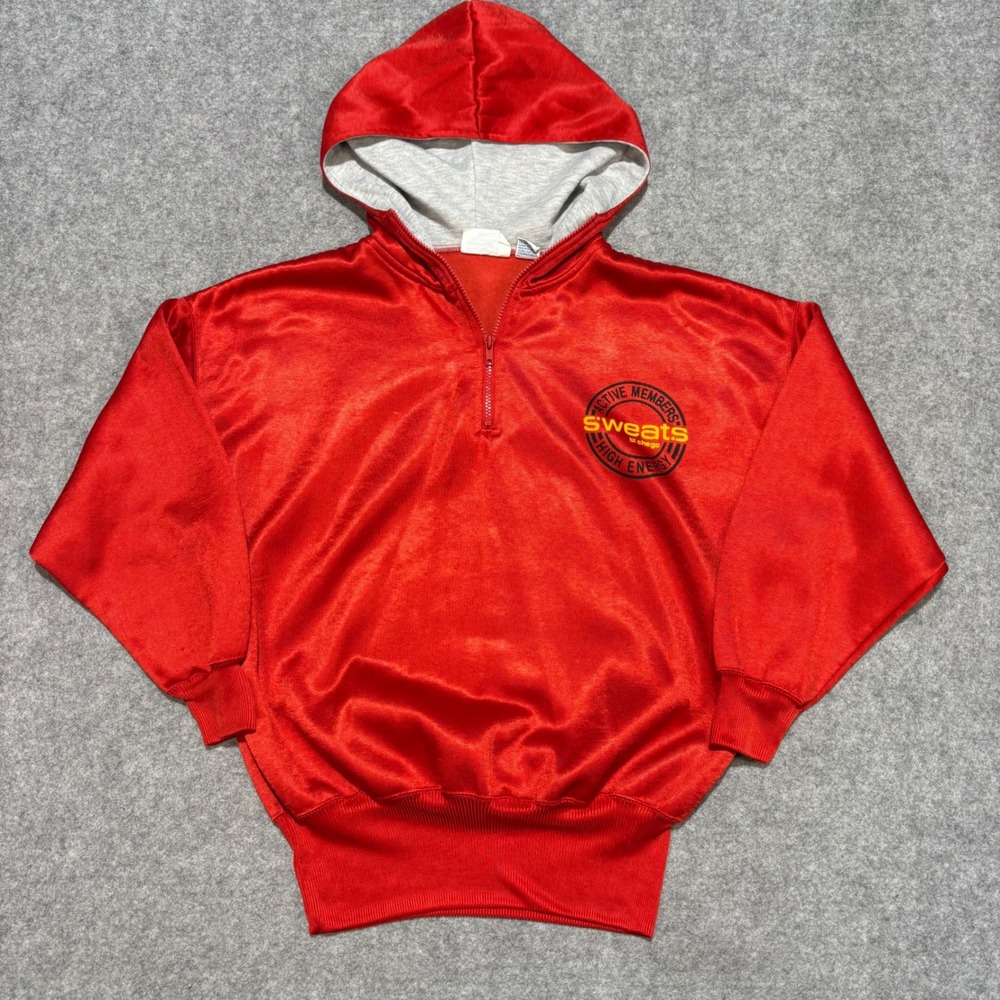 Vintage Sweats by Chego Red Quarter Zip Hoodie Active Members Graphic Large